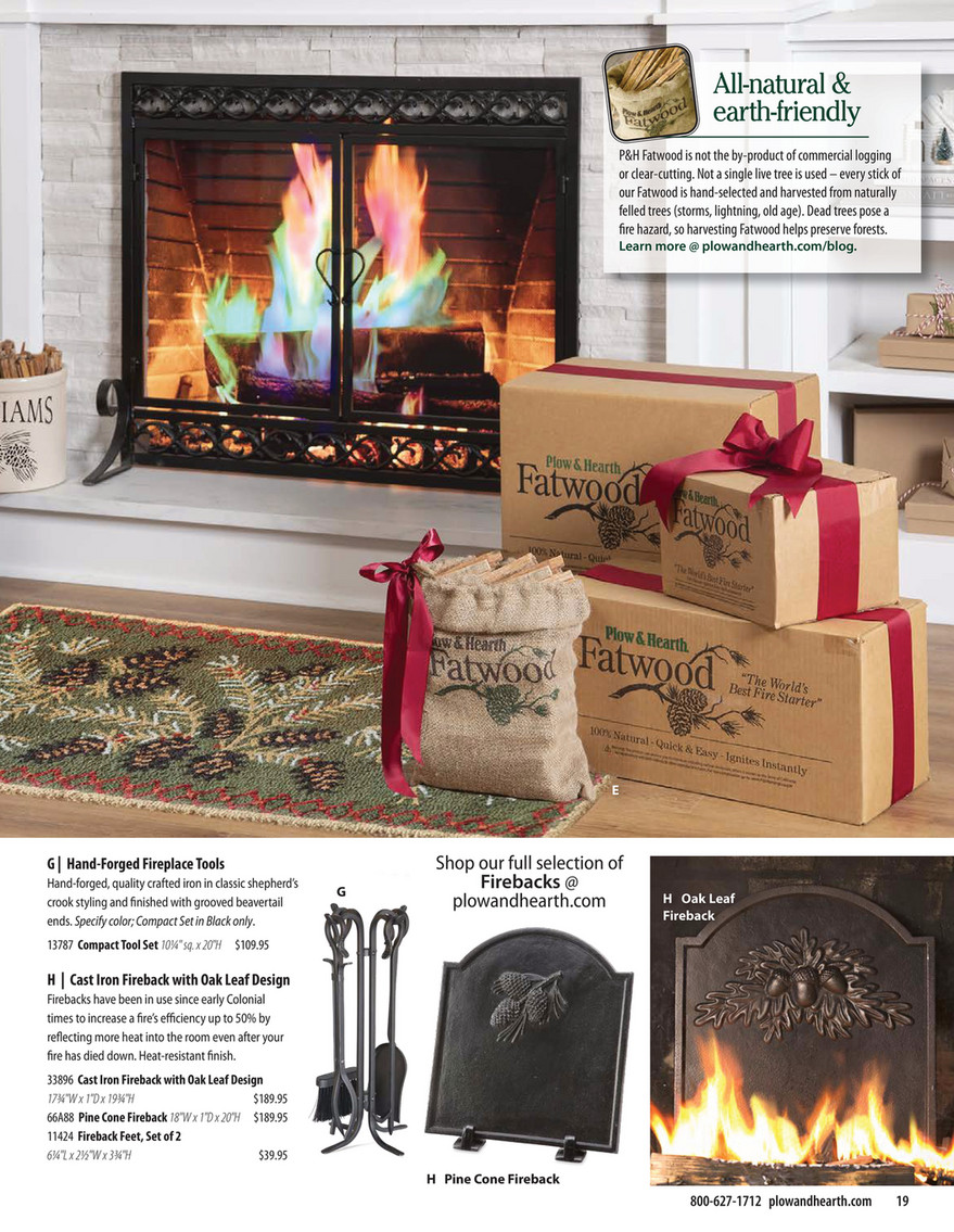 Plow & Hearth - Holiday 2025 Catalog - Cast Iron Fireback with Oak